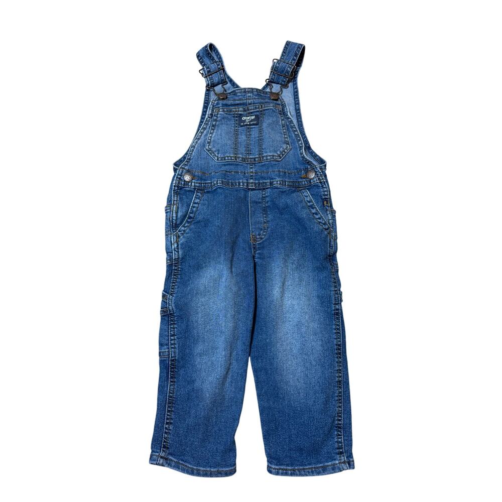 OshKosh B'Gosh Boys Bib Overalls Size 3T Vestbak Blue Denim Adjustable Straps